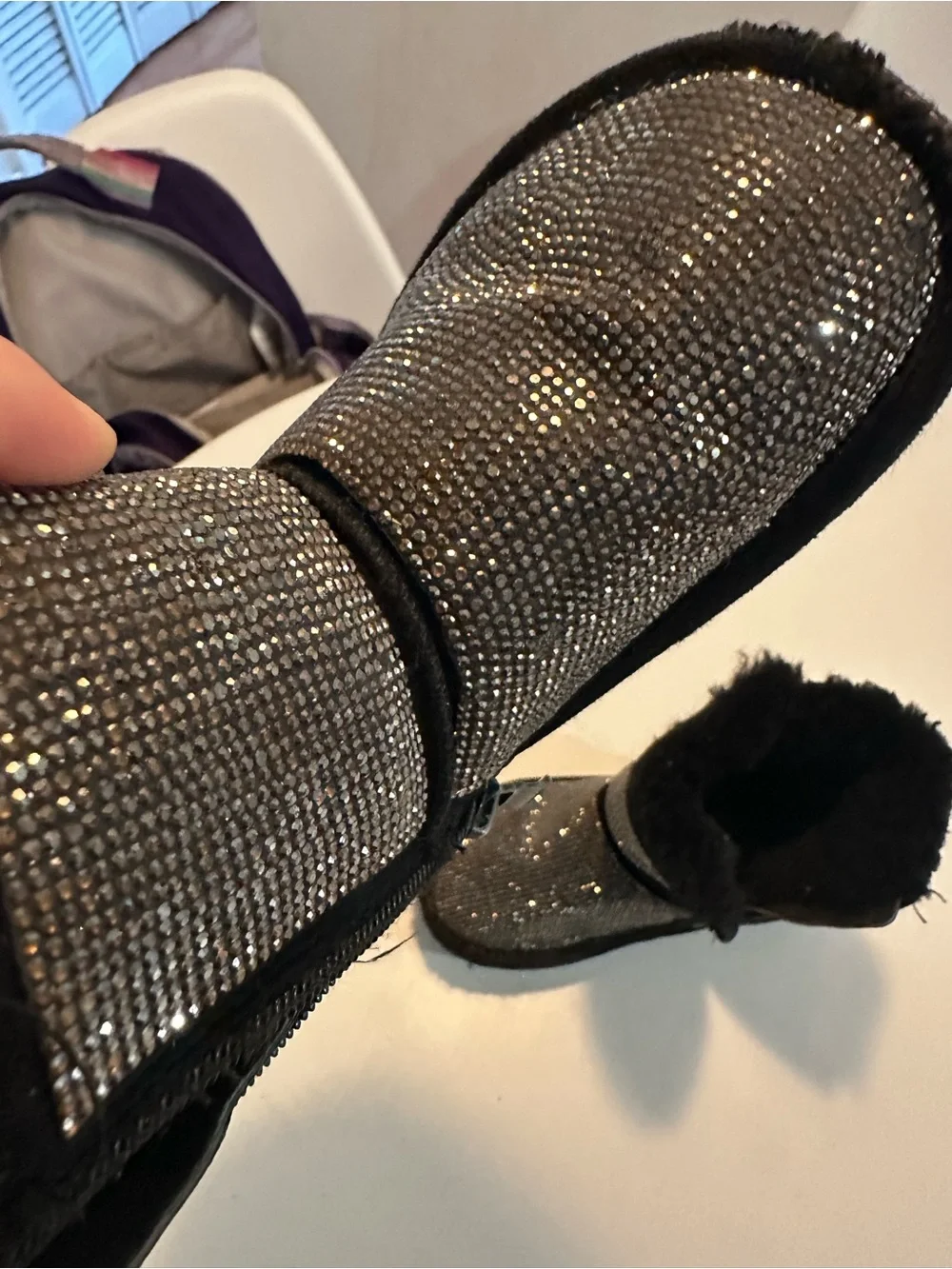 Girls' Sparkle Faux-Fur Winter Boots in Black
